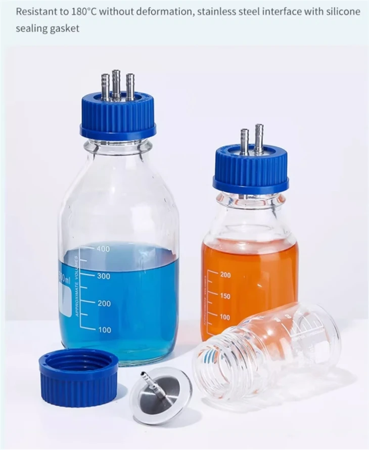 Laboratory Glassware Stainless Steel Blue Screw Cap Glass Reagent Bottle